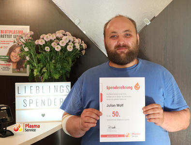 Plasma Service Europe Nordhausen 50. Spende Julian Wolf